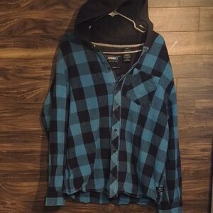 Tony Hawk Skateboarding Blue Flannel Plaid Button Down Jacket Shacket